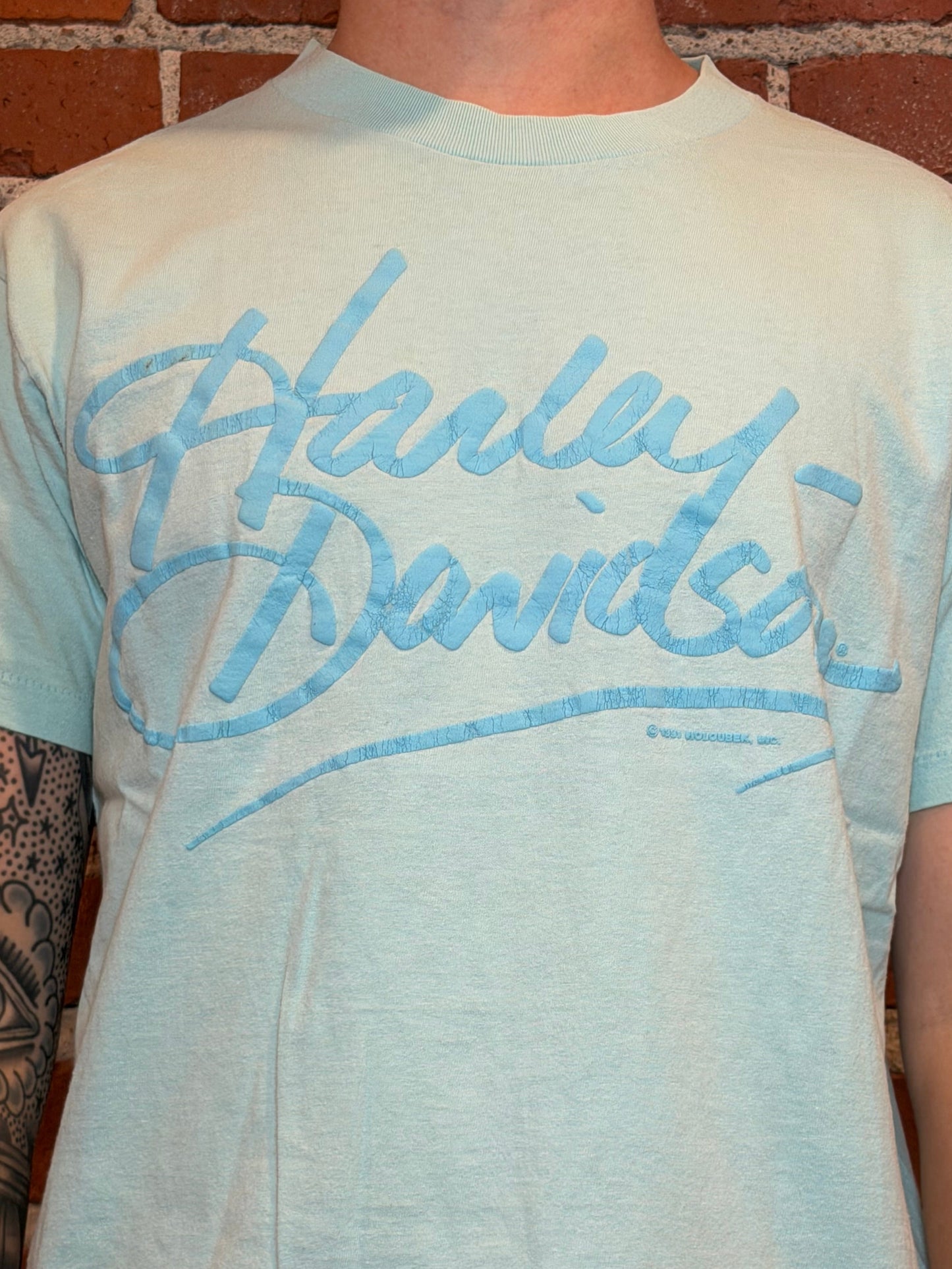 (L) 1991 Harley‑Davidson Frieze Belleville IL Script Tee