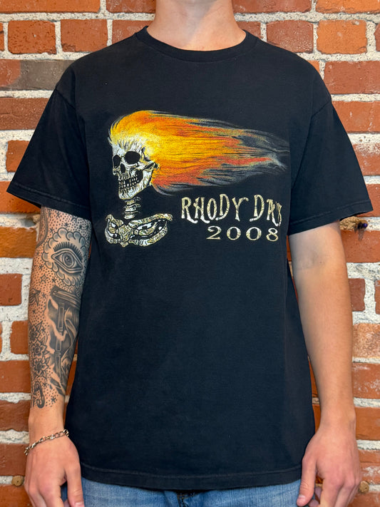 (L) 2008 Rhody Days Florence Oregon Beachcomber Flaming Skull Tee