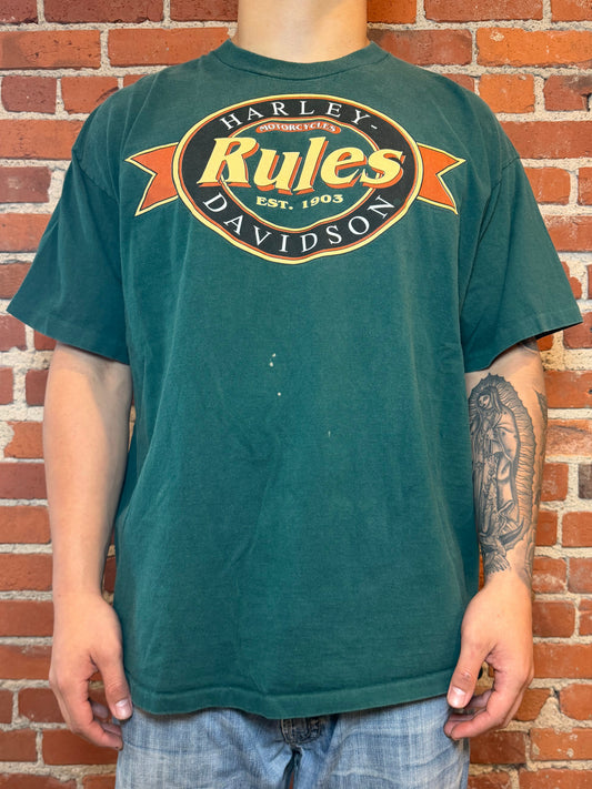 (2XL) Harley‑Davidson Rawhide Olathe KS “Biker Girl / Harley Rules” 90s Tee