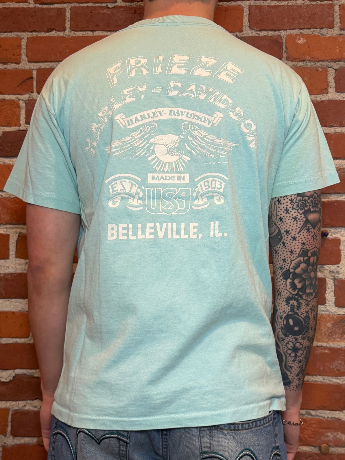 (L) 1991 Harley‑Davidson Frieze Belleville IL Script Tee