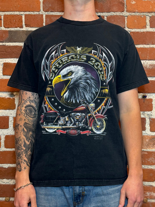 (L) 2003 Sturgis Motorcycle Rally Eagle +Bike, Flame Tee