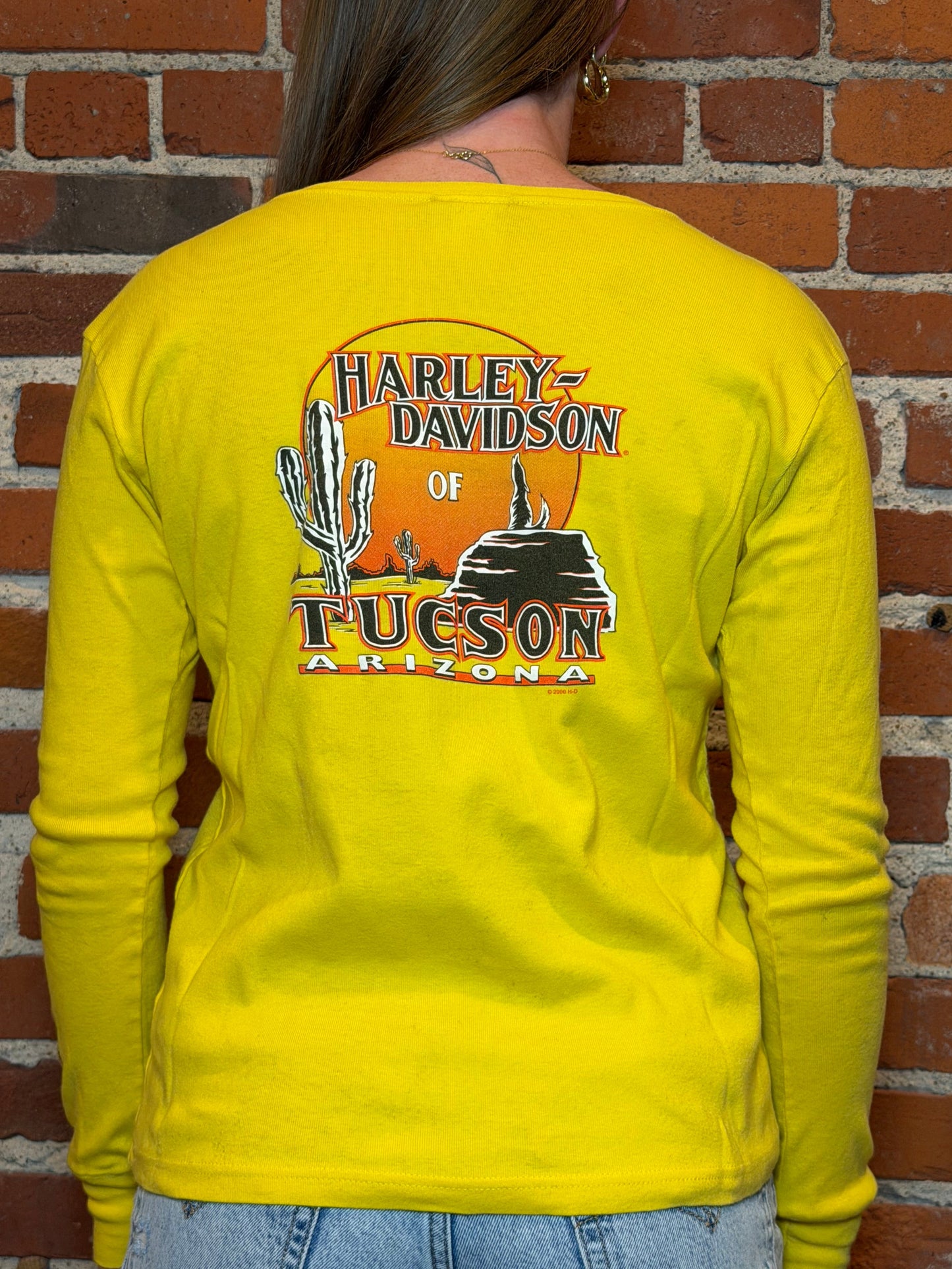 (L)2006 Women’s Harley‑Davidson Tucson AZ Eagle Dagger Roses Flame Long Sleeve