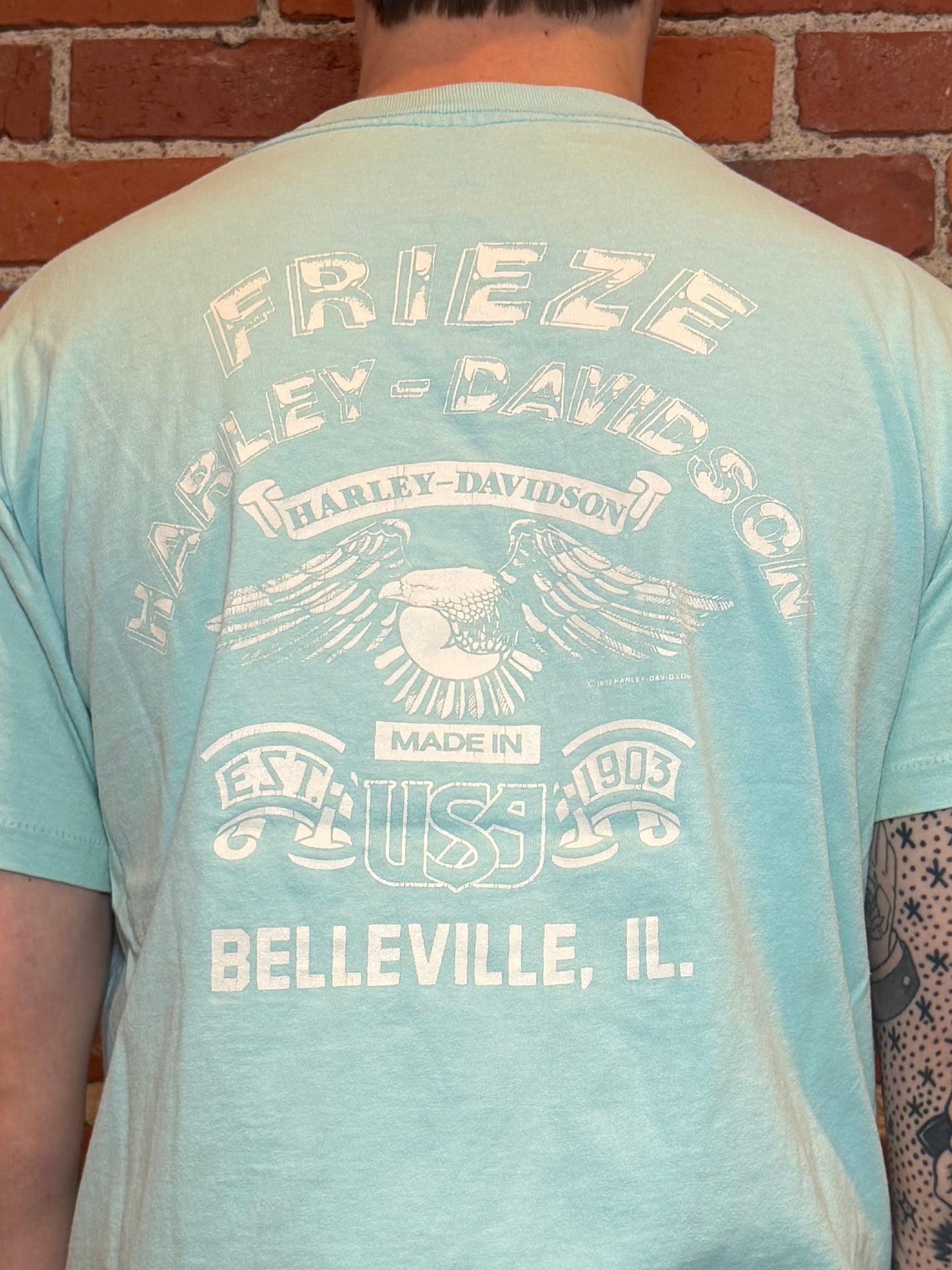 (L) 1991 Harley‑Davidson Frieze Belleville IL Script Tee