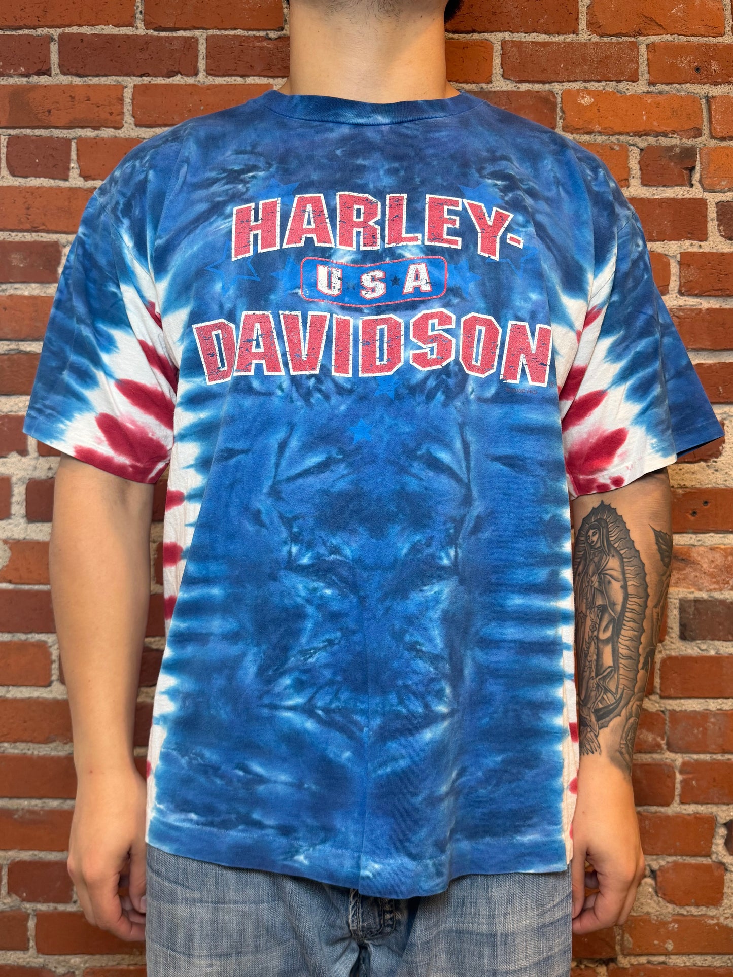 (2XL) 1990s Harley‑Davidson Roeder Sandusky OH Blue Tie‑Dye Tee