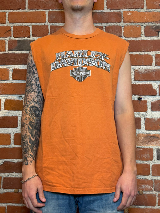 (L) 2008 Harley‑Davidson TSI Columbia CT Orange Sleeveless Muscle Tee